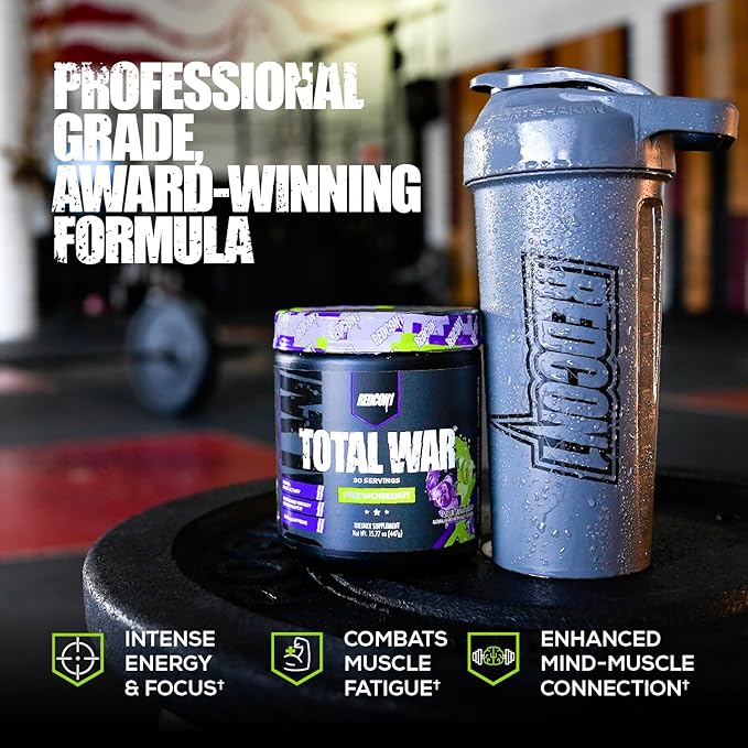 REDCON1 Total War Preworkout - Contains 320mg of Caffeine from Green Tea, Juniper & Beta Alanine - Pre Work Out with Amino Acids to Increase Pump, Energy + Endurance (Sour Gummy Bear, 30 Servings)
